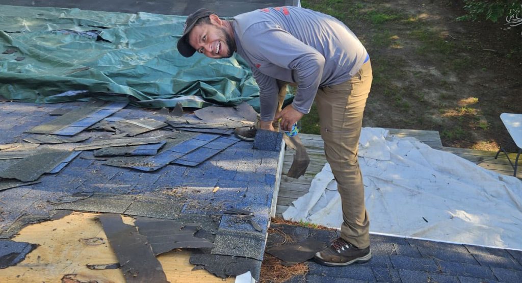 Tearing off old roof in Wenonah, NJ