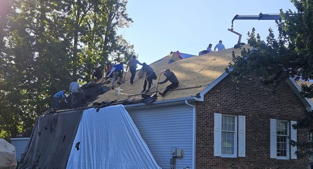 Tearing off the old roof in Bear, DE
