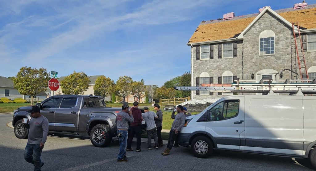 Break Time while tearing off the old roof in Bear, DE