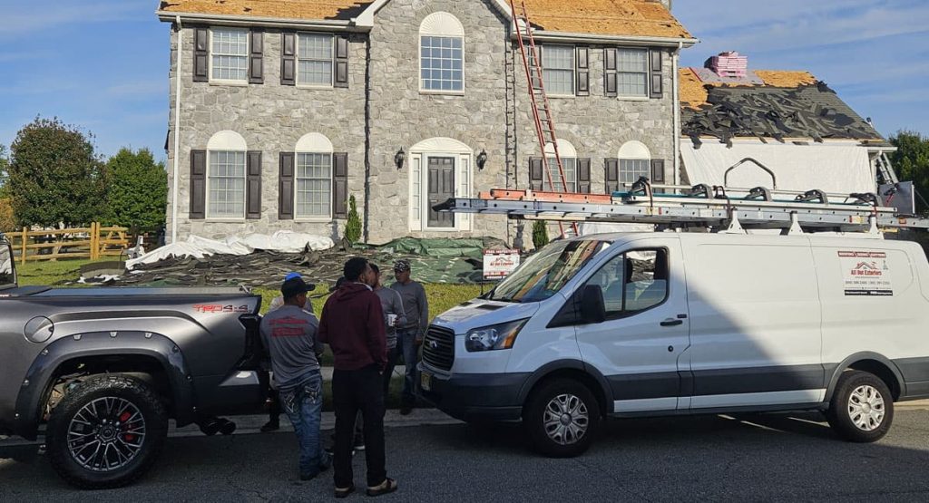 Break Time while tearing off the old roof in Bear, DE