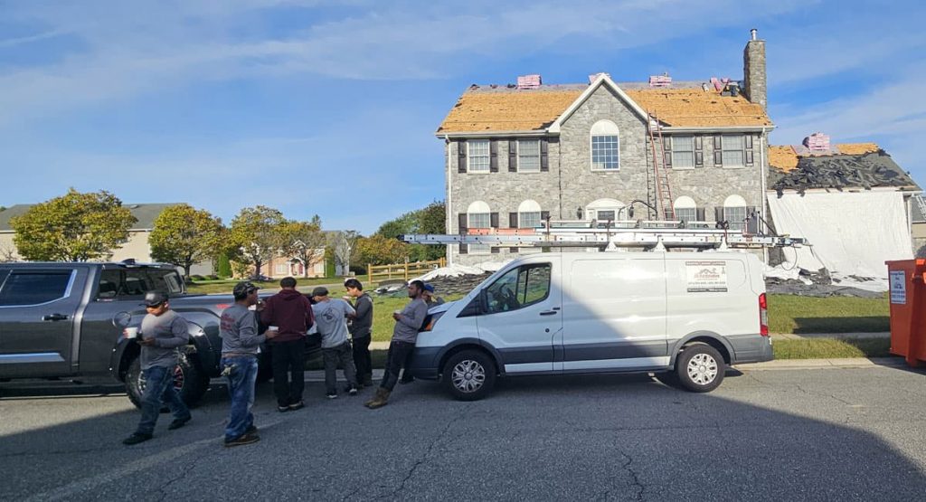 Break Time while tearing off the old roof in Bear, DE