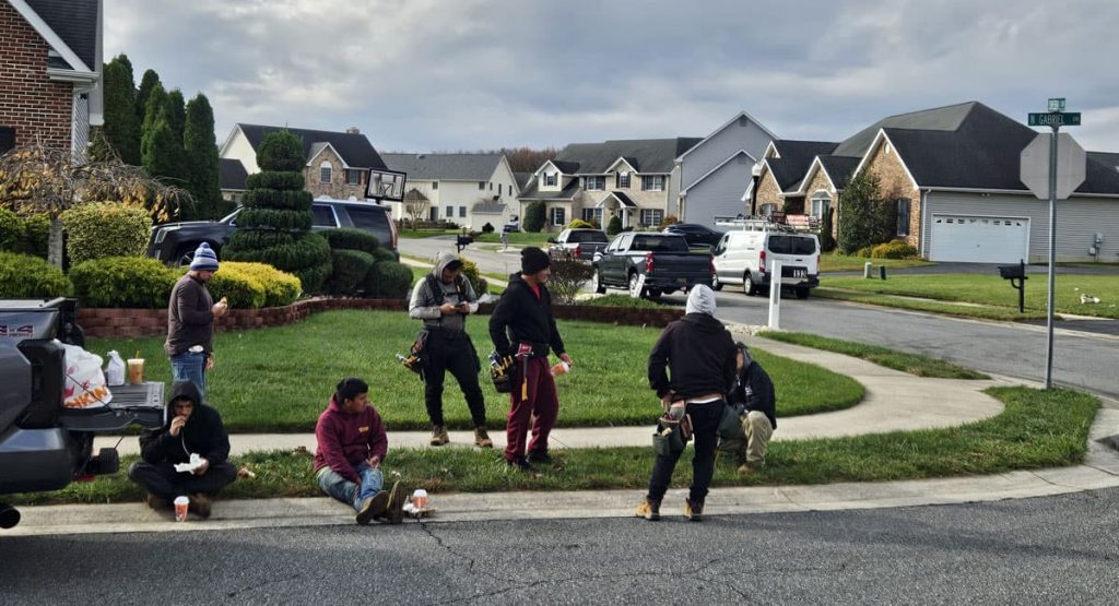 Break time from installing the new roof in Bear, DE
