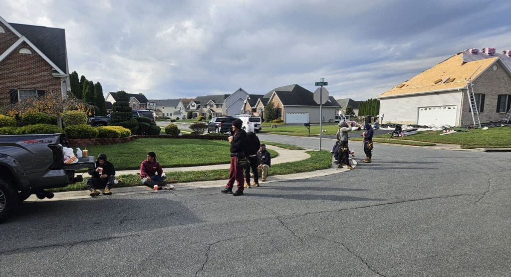 Break time from installing the new roof in Bear, DE