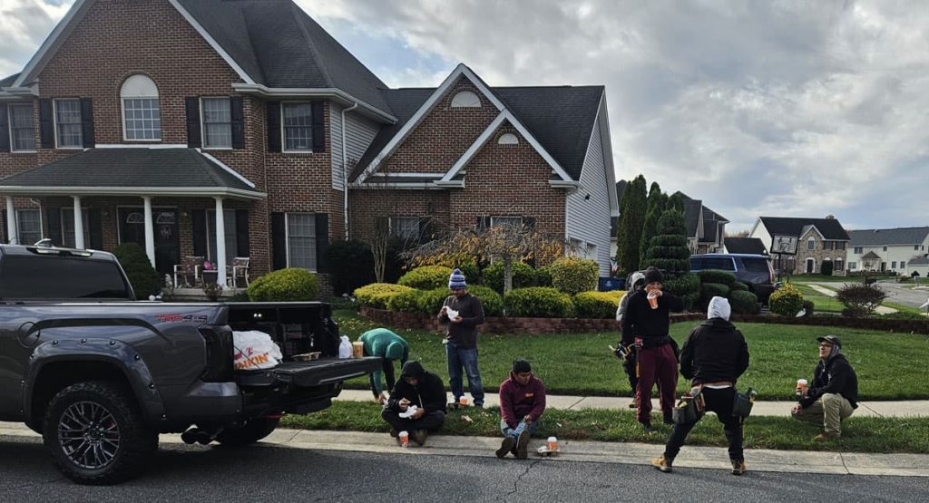 Break time from installing the new roof in Bear, DE