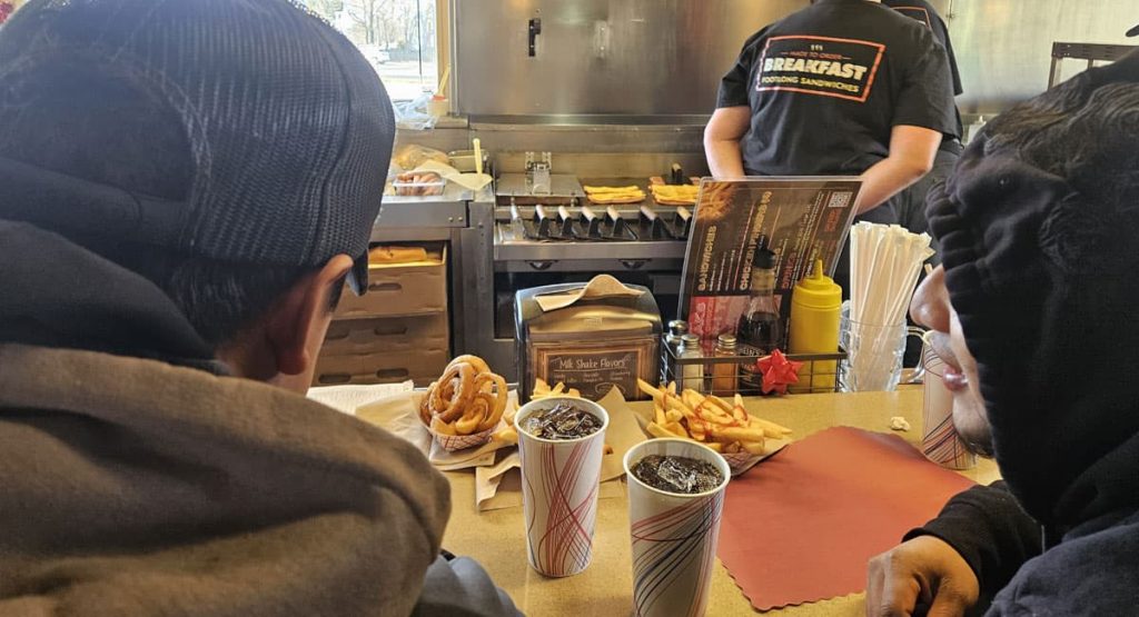 Lunch break while tearing off the old roof in Wilmington Manor, DE