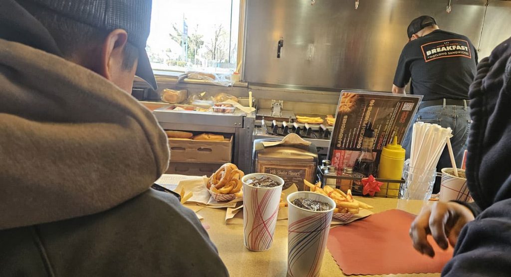 Lunch break while tearing off the old roof in Wilmington Manor, DE