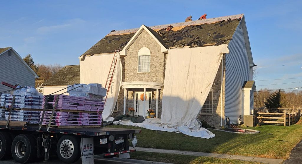 Tearing off the old roof in Bear, DE