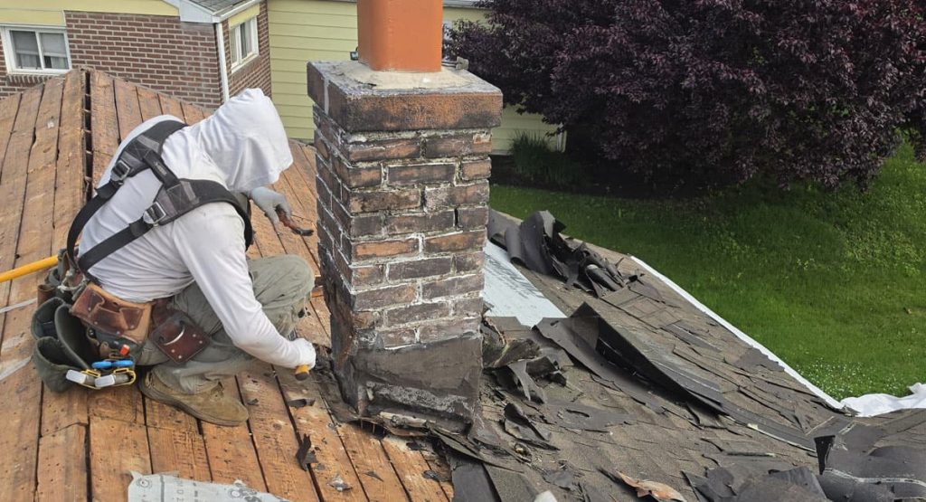 Tearing off old roof in Aston, PA