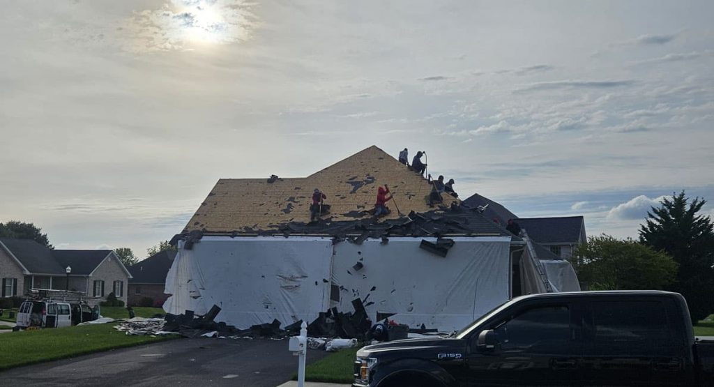 Tearing off the old roof in Bear, DE