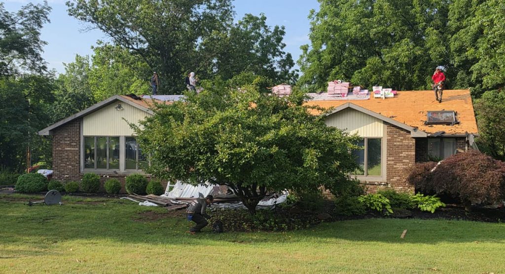 Tearing off the old roof in Douglasville, PA