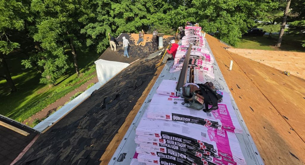 Tearing off the old roof in Douglasville, PA