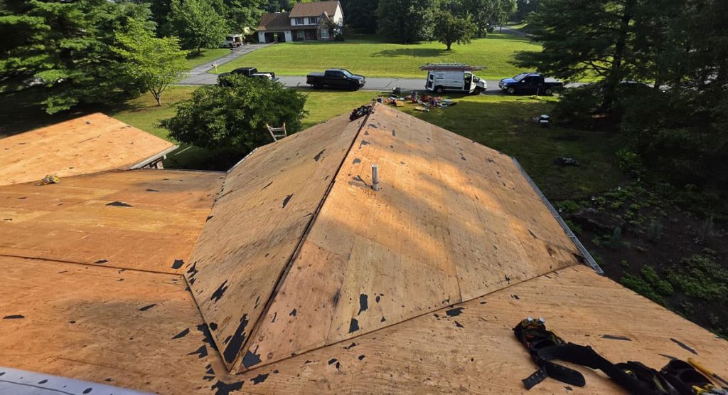 Tearing off the old roof in Douglasville, PA