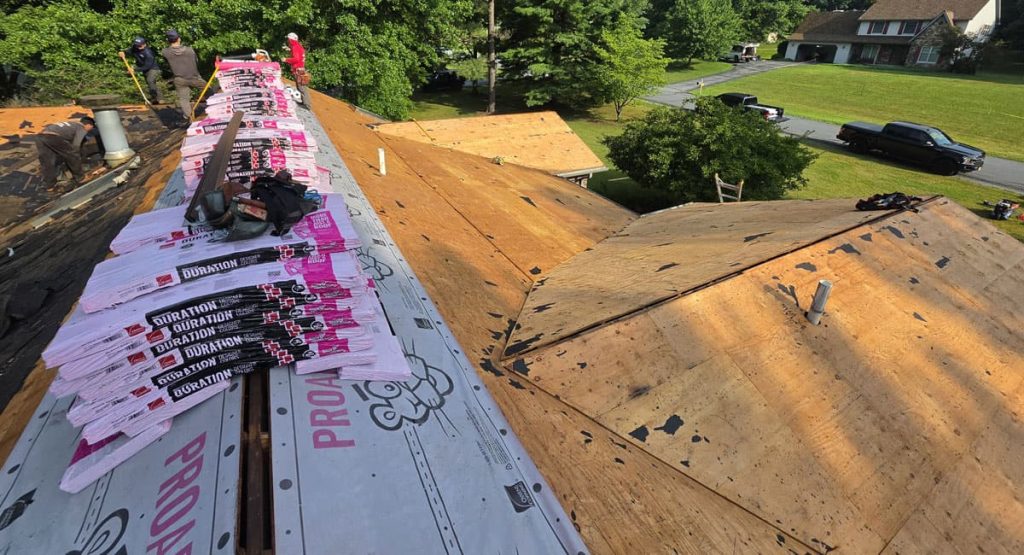 Tearing off the old roof in Douglasville, PA
