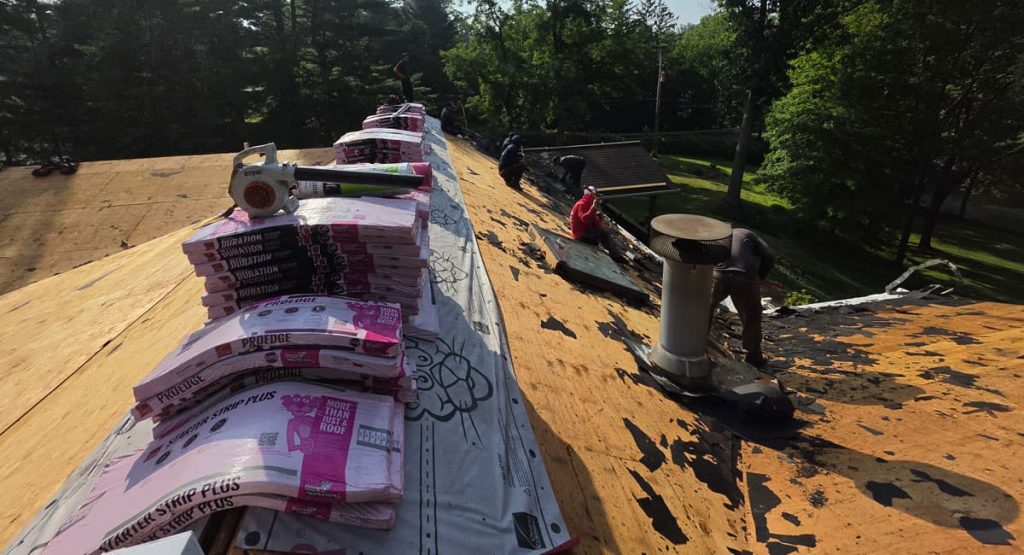 Tearing off the old roof in Douglasville, PA
