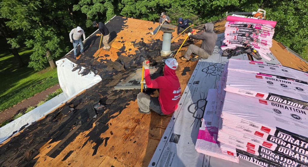 Tearing off the old roof in Douglasville, PA