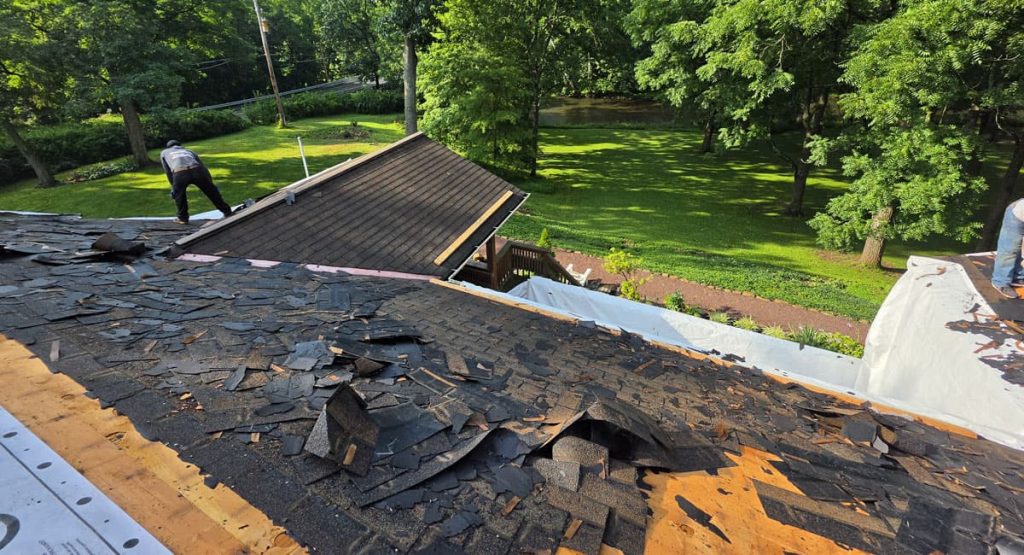 Tearing off the old roof in Douglasville, PA
