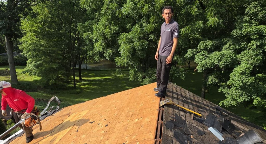 Tearing off the old roof in Douglasville, PA