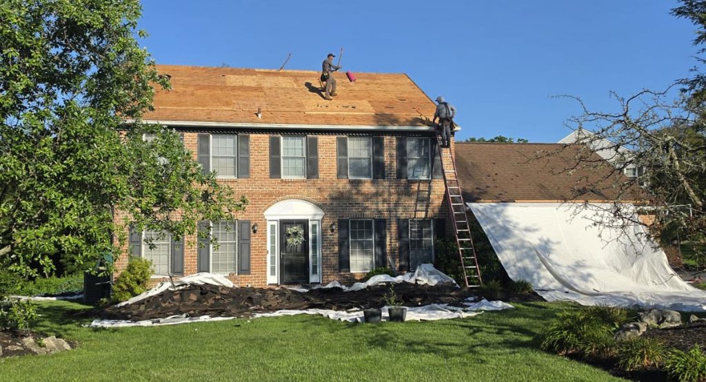 Tearing off the old roof in Malvern, PA
