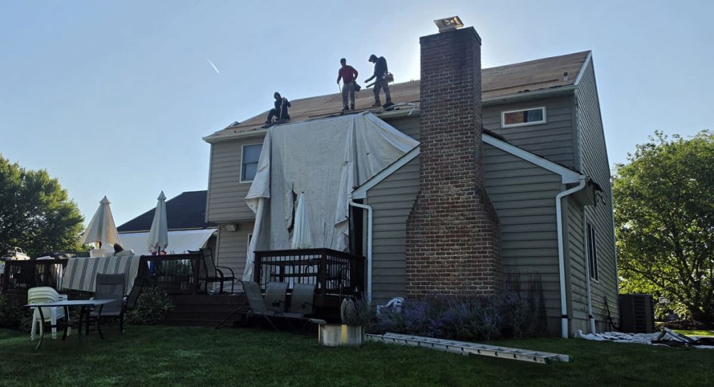 Tearing off the old roof in Malvern, PA