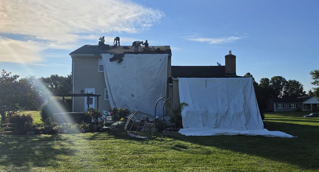 Tearing off the old roof in Townsend, DE