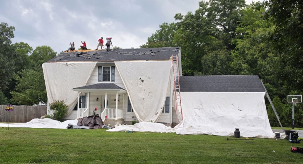 Tearing off the old roof in Greenwood, DE