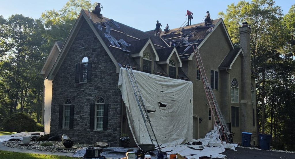 Tearing off the old roof in Landendberg, PA