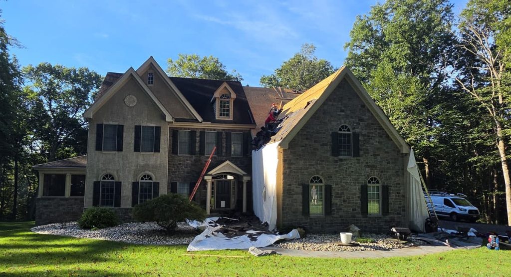 Tearing off the old roof in Landendberg, PA