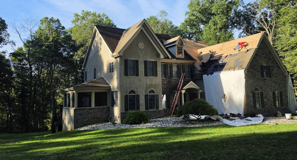 Tearing off the old roof in Landendberg, PA