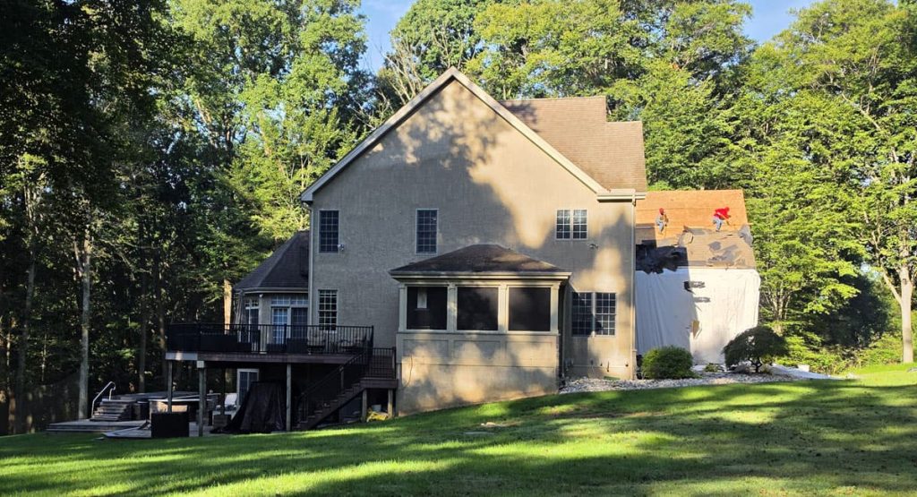 Tearing off the old roof in Landendberg, PA
