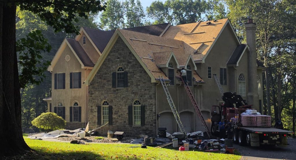Tearing off the old roof in Landendberg, PA